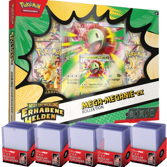 Bundle: Erhabene helden Mega Meganie ex Kollektion + 5x Ultra Pro Toploader