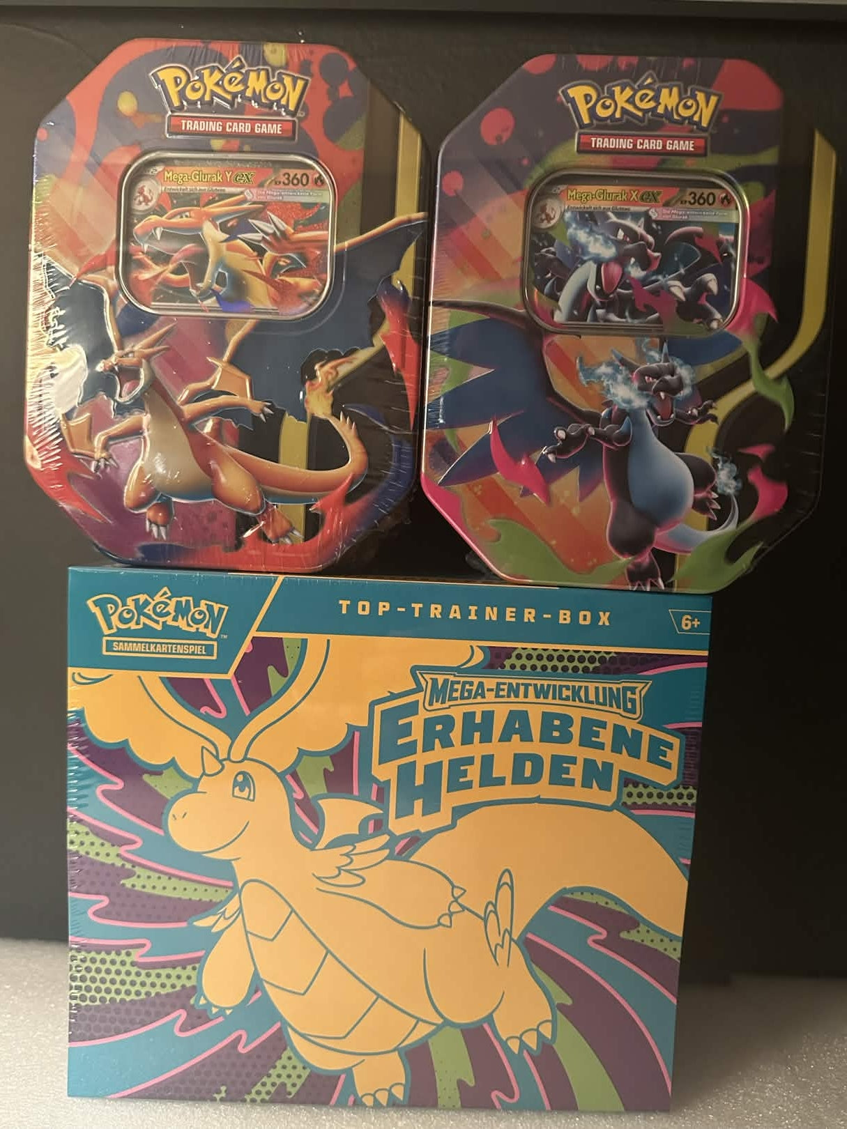 DE Erhabene helden TTB + Mega Glurak X + Y EX tin Bundle