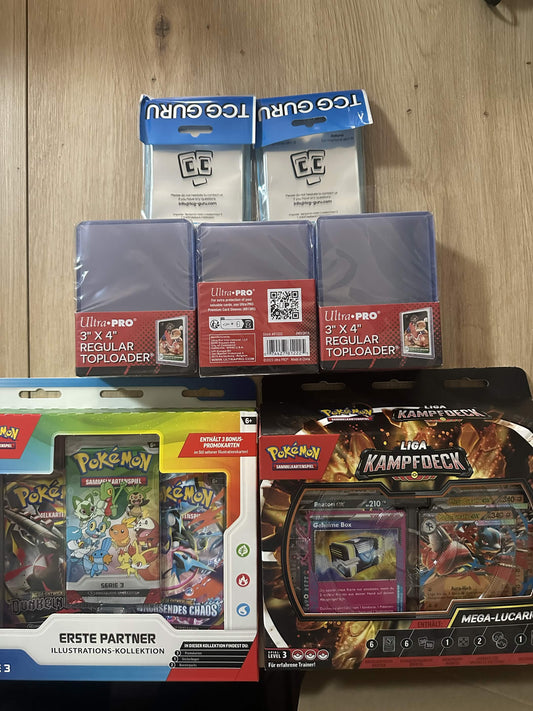 Pokemon Bundle: 3te Partner Kollektion x Liga Kampfdeck Mega-Lucario-ex x 2 sleeves x 3 Toploader