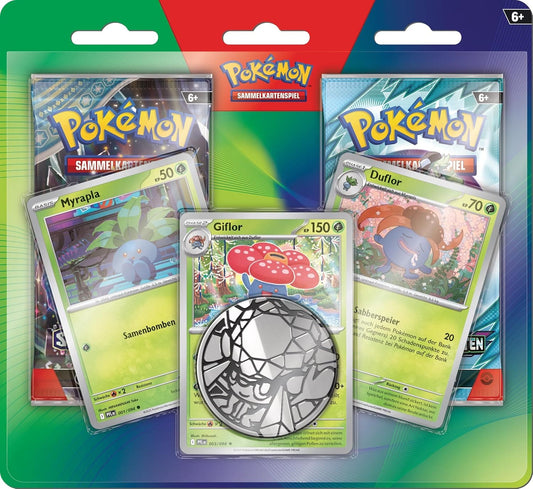 Aufgewertete 2er-Pack-Blister Pokémon-Sammelkartenspiels mit Myrapla, Duflor und Giflor